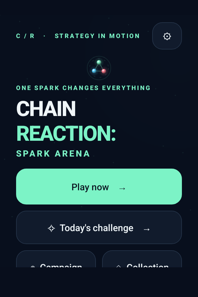 Spark Arena home screen with Play, Daily challenge, Campaign and local statistics